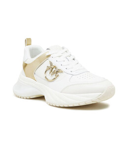 Кроссовки женские Pinko кожаные с золотым логотипом, белый pi241w000264b310036 | bianco
