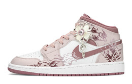 Баскетбольные кроссовки Air 1 Vintage женские, средний верх, бежевый/розовый Jordan dq8423-616(teama-玫瑰花纹) | pink beige