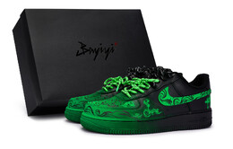 Кроссовки Air Force 1 для скейтборда, унисекс, низкие, зеленый Nike cw2288-001(team80-男款披荆斩棘s-box) | black/green