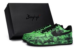 Кроссовки Air Force 1 для скейтборда, унисекс, низкие, зеленый Nike cw2288-001(team80-男女星染云岚绿sbox） | black/green