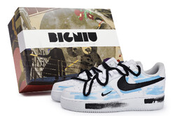 Кроссовки Nike Air Force 1 Skateboarding Shoes Women's Low-top Black/Blue, белый/черный dh2920-111(team80-女款外骨骼蓝s-box) | optic white/black/cobalt