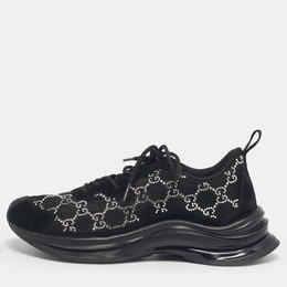 Gucci Black GG Crystal Mesh and Suede Run Sneakers Size 40 1217849