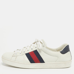 Gucci White Snakeskin Embossed and Leather Web Ace Low Top Sneakers Size 43.5 1218030