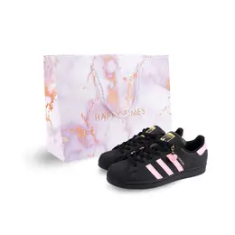 Adidas SUPERSTAR противоскользящие износостойкие низкие кроссовки для скейтбординга унисекс, черные, розовые eg4959(team886-爱心吊牌sbox) | black pink