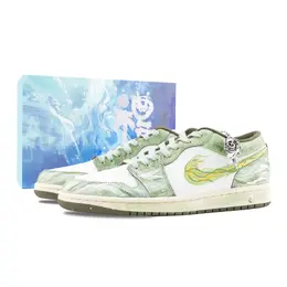 Jordan Баскетбольные кроссовки Air 1 Moss Green, износостойкие, винтажные, белые, зеленые, унисекс dc0774-122（team626-青苔-sbox） | white green (special box)
