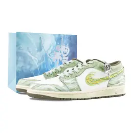 Jordan Баскетбольные кроссовки Air 1 Moss Green, износостойкие, винтажные, белые, зеленые, унисекс dc0774-122（team626-青苔） | white green (special shopping bag)