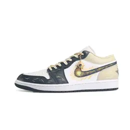 Jordan Баскетбольные кроссовки Air 1 Sunflower Shadow с низким верхом, устойчивые к истиранию, винтажные, унисекс, черно-золотые 553558-153（team1093-葵影向日） | black gold (pendant version)