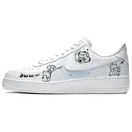 Nike Кроссовки Air Force 1 Line Bear, износостойкие, низкие, для скейтбординга, унисекс, синие cw2288-111(team770-线条小熊） | blue