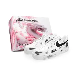 Nike Кроссовки Air Force 1 Black White Artistic, износостойкие, низкие, для скейтбординга, мужские, белые cw2288-111(team240-黑白艺术-box) | white