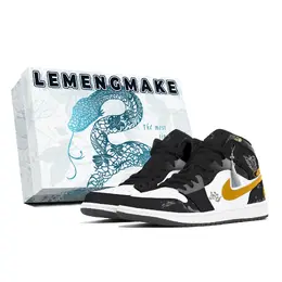 Jordan Баскетбольные кроссовки Air 1 Joy Lemon, износостойкие, среднего размера, винтажные, унисекс, черно-белые dq8426-001(team399-蛇凝福至s-box) | black white