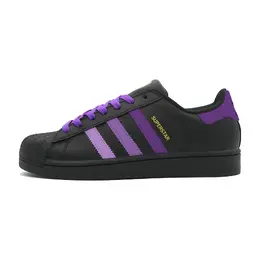 Adidas Низкие противоскользящие износостойкие кроссовки для скейтбординга Originals Superstar унисекс, черные, фиолетовые eg4959(team668-酷黑葡萄) | black purple