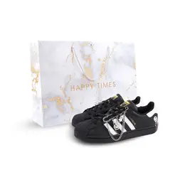 Adidas SUPERSTAR противоскользящие износостойкие низкие кроссовки для скейтбординга унисекс, черные, белые eg4959(team886-黑白笑脸sbox) | black white