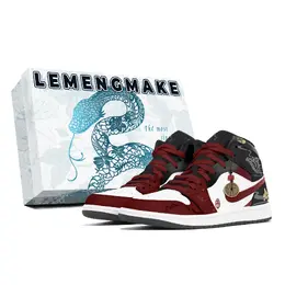 Jordan Баскетбольные кроссовки Air 1 Joy Lemon, износостойкие, винтажные, среднего размера, красные, унисекс dq8426-001(team778-蛇形云影s-box) | red
