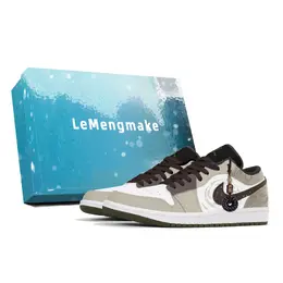 Jordan 1. Износостойкие винтажные баскетбольные кроссовки с низким верхом, унисекс, белые, коричневые 553558-092(team778-墨香云海s-box) | white brown