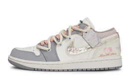 Jordan Баскетбольные кроссовки Air 1 Vintage, унисекс, низкие, серые/белые/розовые ih7323-100(team1189-女款心动予你) | gray white pink