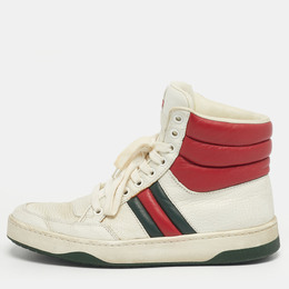 Gucci White/Red Leather New Praga Karibu Web High Top Sneakers Size 37 1218560