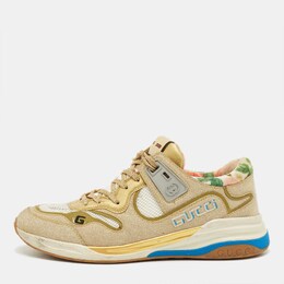 Gucci Gold/White Mesh, Glitter and Leather Ultrapace Low Top Sneakers Size 41 1218384