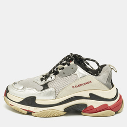 Balenciaga Silver/Grey Leather and Mesh Triple S Sneakers Size 42 1218151