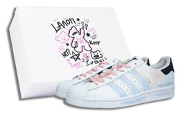 Кроссовки Adidas Superstar Skateboarding Shoes Unisex Low-top White/Blue/Pink, белый/синий/розовый eg4958(team58-你快乐吗s-box) | white/blue/pink
