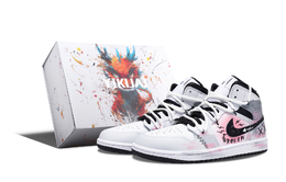 Винтажные баскетбольные кроссовки Air 1 мужские высокие White/Black/Pink Jordan dq8426-132(team28-街头幽灵box) | black white pink