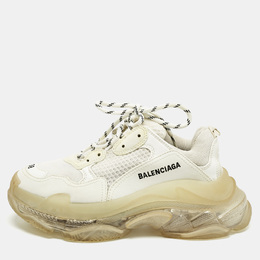 Balenciaga White Faux Leather and Mesh Triple S Sneakers Size 38 1218591