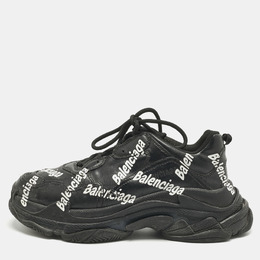 Balenciaga Black Faux Leather Allover Logo Triple S Sneakers Size 43 1218757