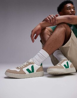 Veja – V-10 – Белые кожаные кроссовки с бежевыми и зелеными вставками 137033289 | biały