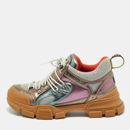 Gucci Multicolor Knit Fabric and Leather Flashtrek Lace Up Sneakers Size 40 1220129