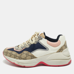 Gucci Multicolor GG Supreme Canvas Rhyton Sneakers Size 40 1220122
