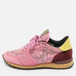Valentino Multicolor Lace and Leather Lace Rockrunner Low Top Sneakers Size 40 1220142