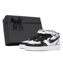 Nike Air Force 1 Coverage Противоскользящие и устойчивые к истиранию кроссовки мидтоп мужские белый черный, черный белый cw2289-111(team210-黑白二次元s-box) | black white