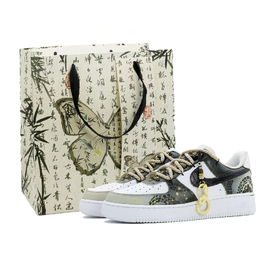 Кроссовки для скейтбординга Air Force 1, мужские, низкие, желто-зеленые Nike, Golden Snake Shadow Pattern (Chinoiserie Shopping Bag) cw2288-111(team919-金蛇影纹礼盒版） | golden snake shadow pattern (chinoiserie shopping bag)