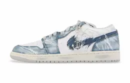 Jordan Баскетбольные кроссовки Air 1 Drippy Tornado Storm с низким верхом, износостойкие, винтажные, мужские, серо-синие fq7687-300(team889-龙卷风暴) | gray blue