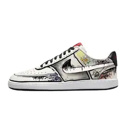 Nike Кроссовки для скейтборда Court Vision 1 Daisy Graffiti, износостойкие, низкие, мужские, черно-белые dm1187-101（team979-雏菊涂鸦） | black