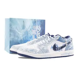 Jordan Баскетбольные кроссовки Air 1 Celadon Misty Rain с низким верхом, устойчивые к истиранию, винтажные, мужские, темно-синие ih0648-141（team626-青瓷烟雨） | navy blue (special shopping bag)