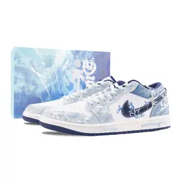 Jordan Баскетбольные кроссовки Air 1 Celadon Misty Rain с низким верхом, устойчивые к истиранию, винтажные, мужские, темно-синие ih0648-141（team626-青瓷烟雨-sbox） | navy blue (special box)