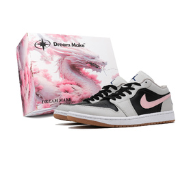 Jordan Баскетбольные кроссовки Air 1 Vintage, мужские, низкие, черные 553558-146(team740-夜吻蔷薇礼盒版) | black white gray s-box