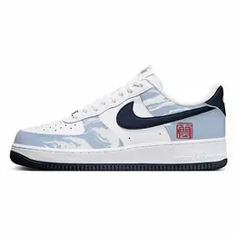 Nike Кроссовки Air Force 1 с противоскользящим покрытием, износостойкие, низкие, мужские, белые, синие fj4146-104(team10-静云a) | white