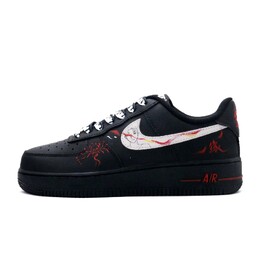 Nike Air Force 1 Легкие и Дышащие Низкие Кроссовки для Скейтборда Унисекс Черный Белый Красный fz0627-010（team390-情缘情愿) | black white red