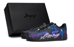 Кроссовки Nike Air Force 1 Skateboard Unisex низкие бело-сине-фиолетовые, черно-сине-фиолетовые cw2288-001(team80-男女永夜星河紫sbox) | black blue purple
