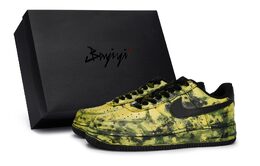 Nike Air Force 1 Нескользящие Лоу-Топ Скейтборд Кроссовки Унисекс Черный Желтый cw2288-001(team80-男女星染云岚黄sbox） | black yellow