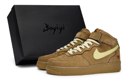 Кроссовки Nike Air Force 1 Mid Top Unisex Коричневые Пшеничный Бежевый Желтый dj9158-200(team80男女花心小麦米黄sbox) | wheat beige yellow