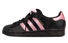 Adidas SUPERSTAR Противоскользящие и износостойкие легкие низкие кеды для скейтбординга унисекс черные розовые eg4959(team18-蜜桃轻纱） | black pink-box