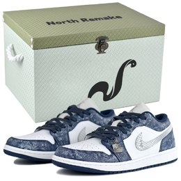 Jordan Эйр 1 NR Gift Low Top Винтажные баскетбольные кроссовки мужские сине-белые - Ледяной Цветочный Синий Дождь-Подарочная Коробка Премиум 2 553558-141(team679-冰花蓝雨s-box) | ice flower blue rain-high-end gift box 2