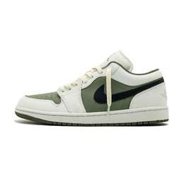 Jordan Кроссовки Air 1 'Olive Ink Charm' устойчивые к истиранию низкие винтажные баскетбольные женские бело-зелено-черные, цвет White Green Black dc0774-122（team685-素榄墨韵） | white green black