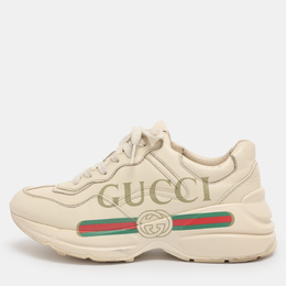 Gucci Cream Leather Rhyton Low Top Sneakers Size 36.5 1222324