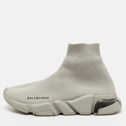 Balenciaga Light Grey Knit Fabric Speed Trainer Clear Sole Sneakers Size 38 1222180