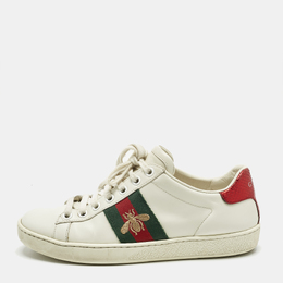 Gucci White Leather and Snakeskin Embossed Leather Ace Lace Up Sneakers Size 35 1222118