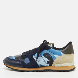 Valentino Multicolor Camouflage Suede,Canvas and Leather Rockrunner Low Top Sneakers Size 45 1221043