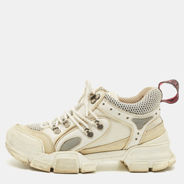 Gucci White Leather and Mesh Flashtrek Chunky Lace Up Sneakers Size 37 1220466